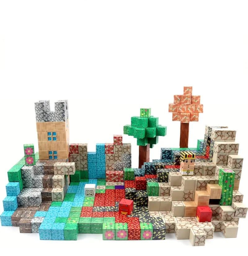 Конструктор магнитный детский Magnetic Blocks Minecraft магнитные кубики 180 блоков 9 фигурок (020/180)