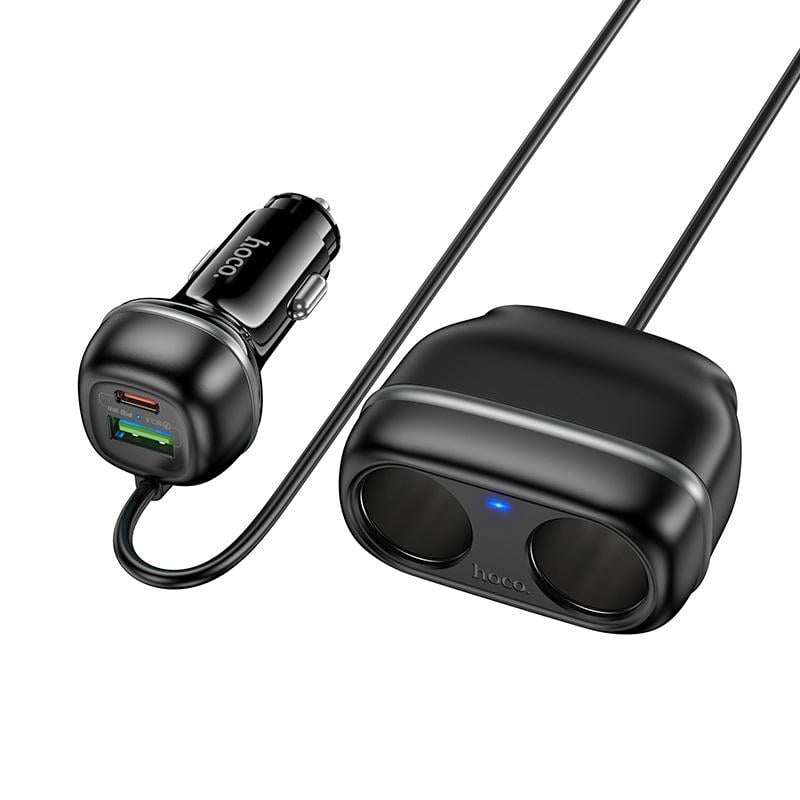Зарядное устройство автомобильное Hoco Z59 Rank 48W dual port PD30W+QC3.0 dual cigarette lighter slot car charger Black (6942007641500)