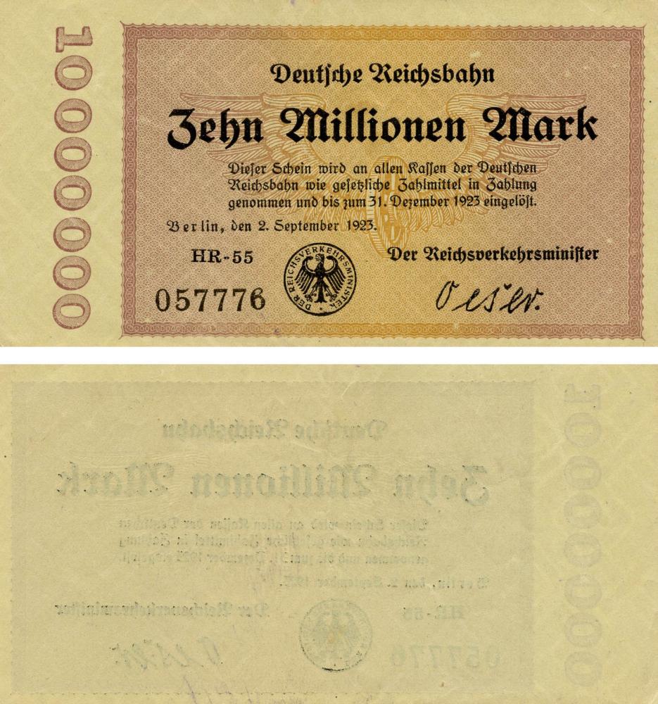 Коллекционная банкнота Германия Нотгельд 10 000 000 марок 1923 F-VF Берлин (Б18865)