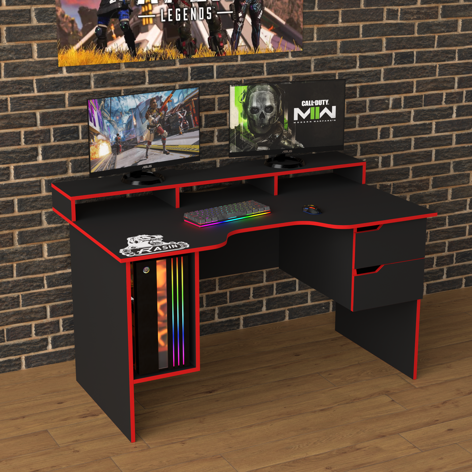 Стол геймерский Zeus Rasin RS-10 ЛДСП Черно-красный (RS-10)