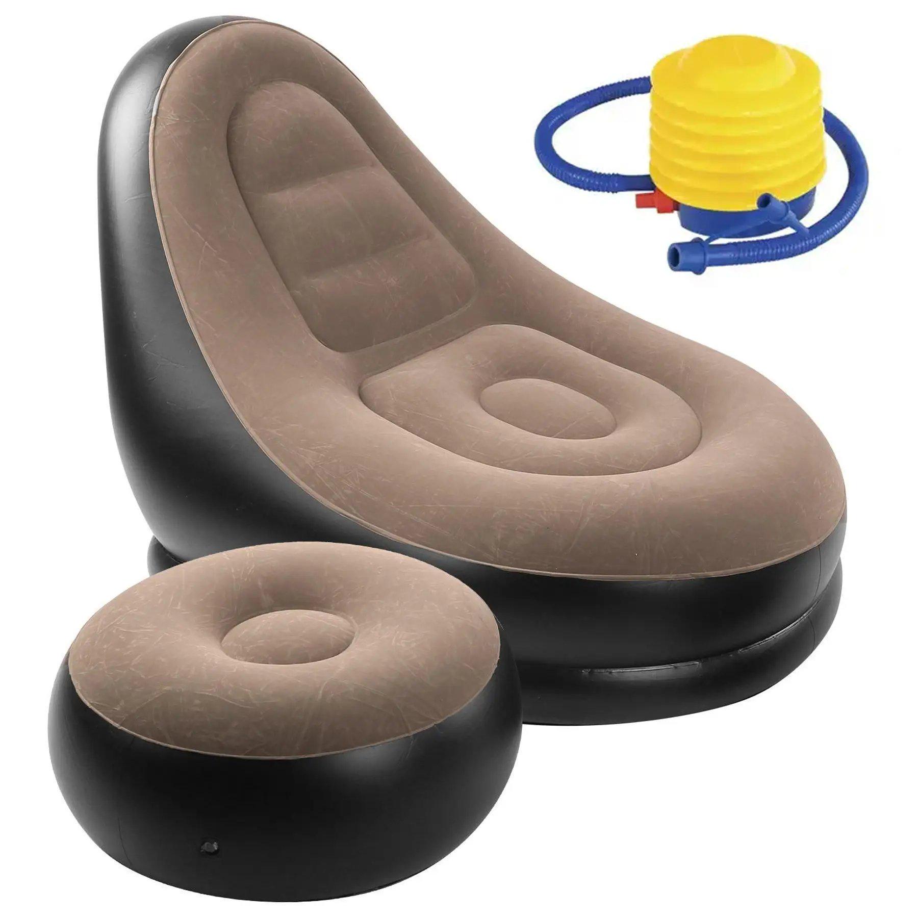 Надувной диван с пуфом и насосом Air Sofa 116х98х83 см (ND-5000-Beige/Black)