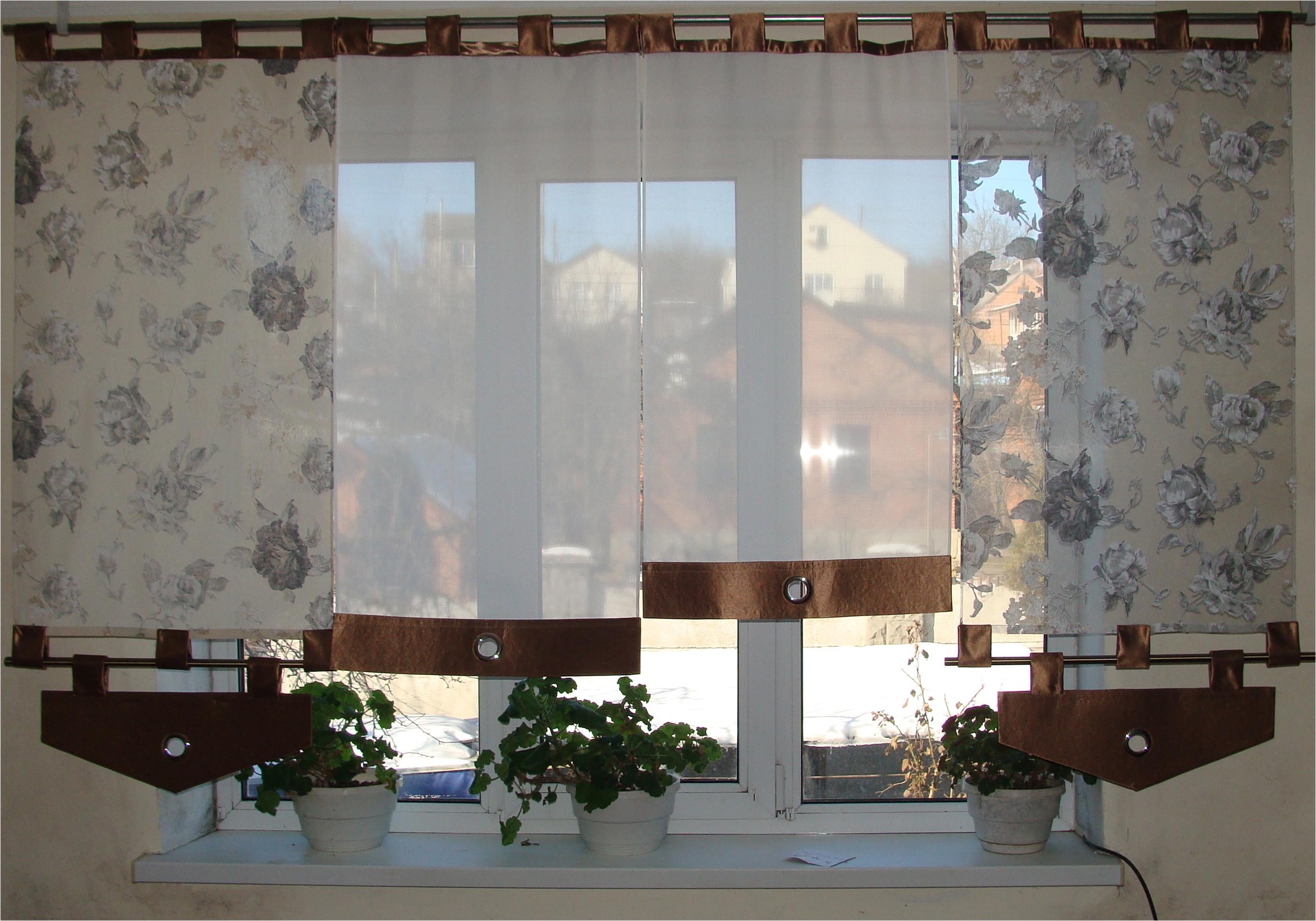 Комплект панельных занавесок на петлях Firanka Розы 5 шт. карниз 220 см Коричневый с бежевым (71_9п)