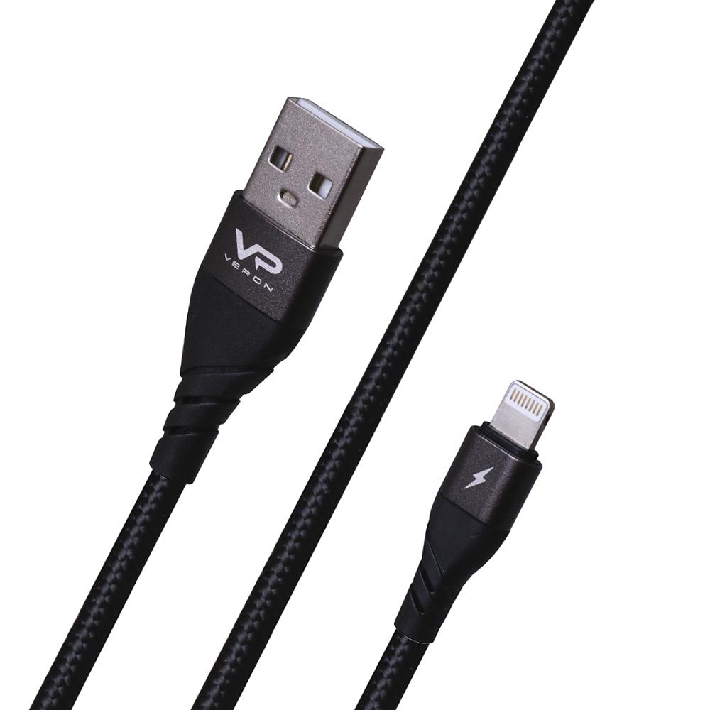 Кабель Veron Braided LV09 USB - Lightning 2.4 A 1 м Черный - фото 3