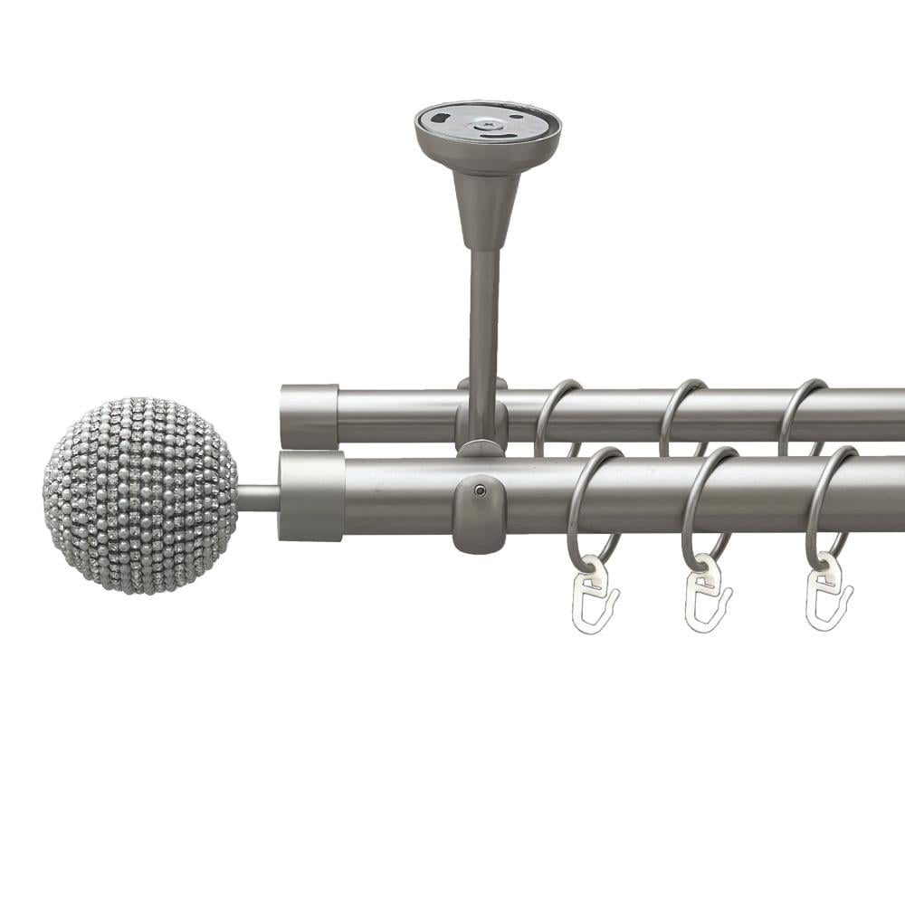 Карниз Orvit Карера металевий дворядний відкритий до стелі гладка труба кільце металеве 25/19 мм 200 см Сатин (00-00023901)