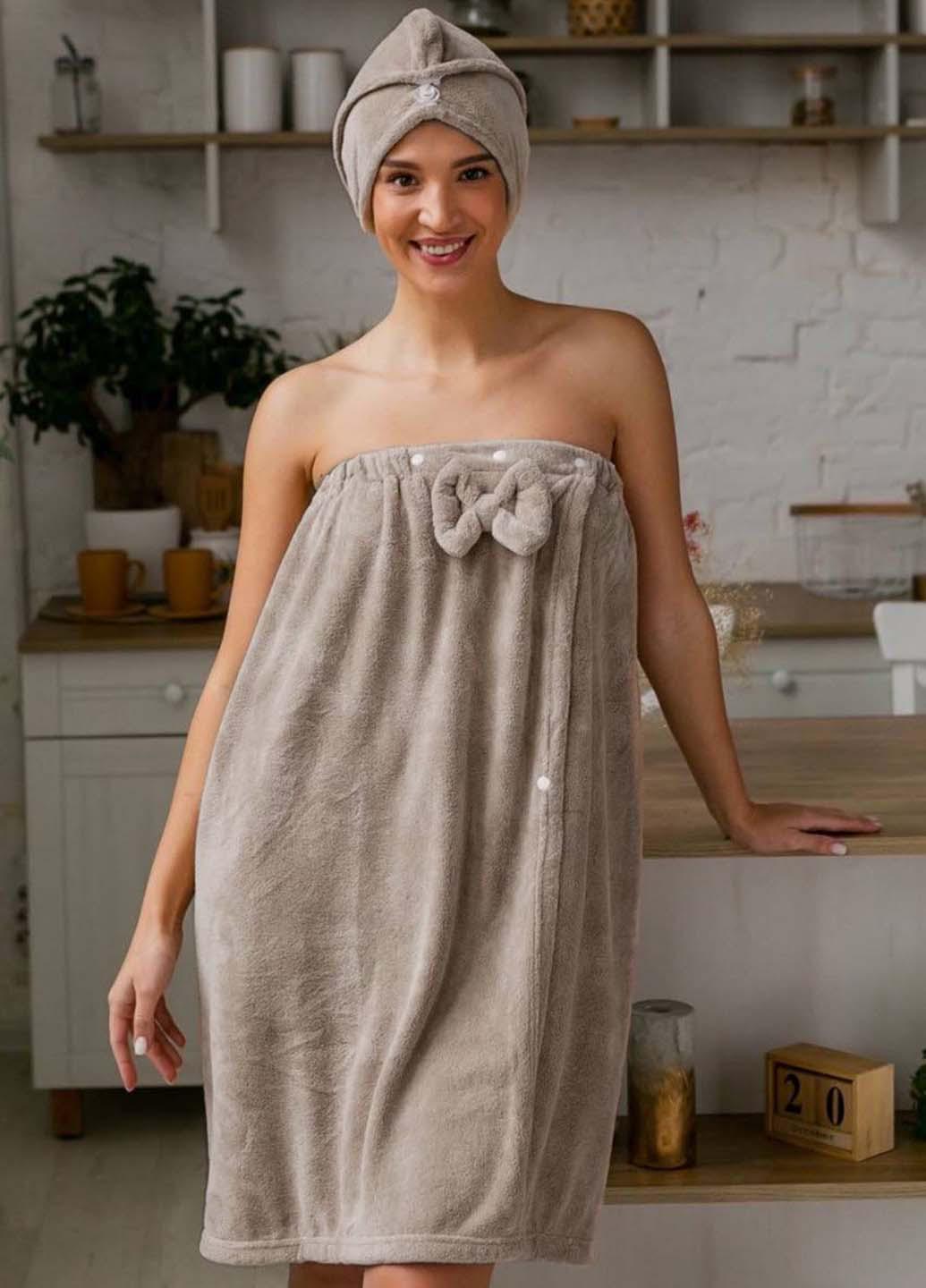 Набор женский полотенце-халат 140х80 см/шапочка микрофибра