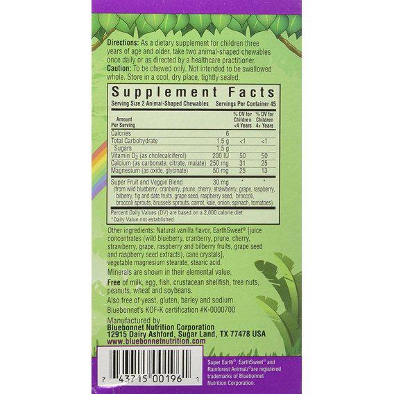 Витамин Bluebonnet Nutrition Rainforest Animalz D3 400 IU со вкусом ягодного микса для детей 90 жевательных таблеток (000000703) - фото 2