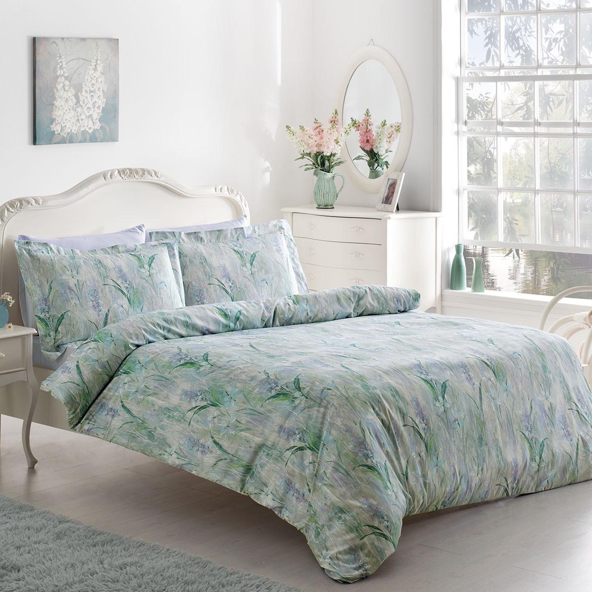 Постельное белье Tivolyo Home Fleur делюкс сатин евро Зеленый