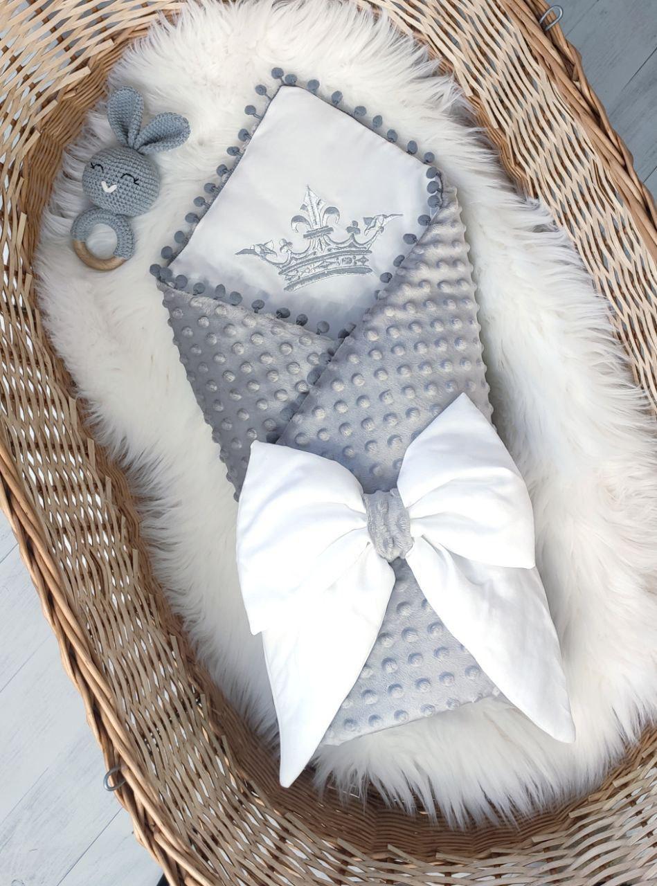 Конверт-плед на выписку Корона Минки 1 в кроватку/коляску 80х80 см Серый (Корона Минки 7)
