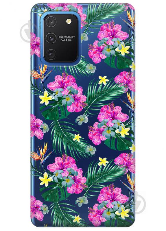 Прозрачный силиконовый чехол iSwag для Samsung Galaxy S10 Lite с рисунком - Тропические цветы (KS3429)