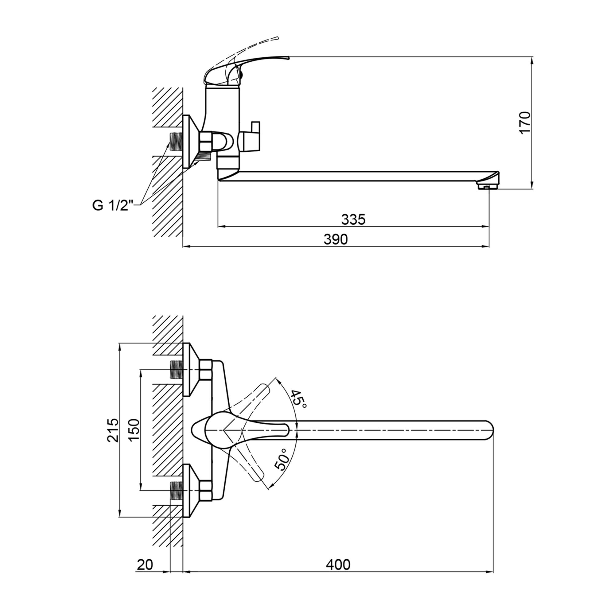 Змішувач для ванни Brinex k35 довгий 36W 005 Білий (SD00050776) - фото 2