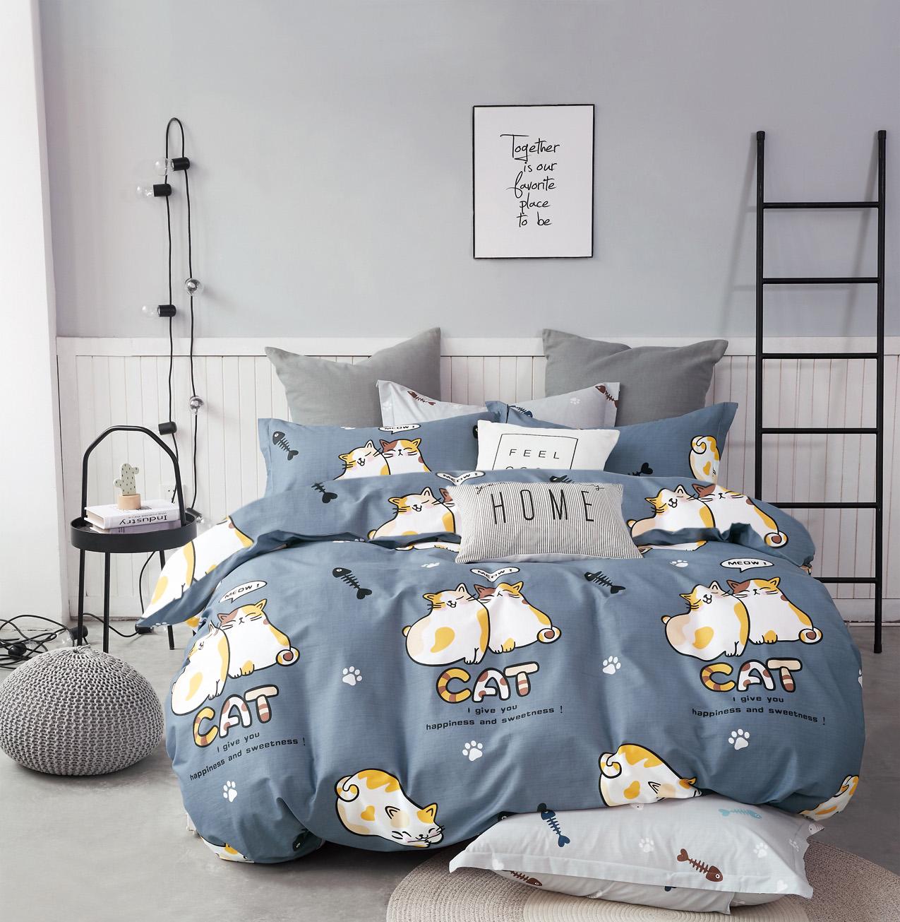 Комплект постельного белья Zastelli Cats on Blue бязь евро 200х220 Синий