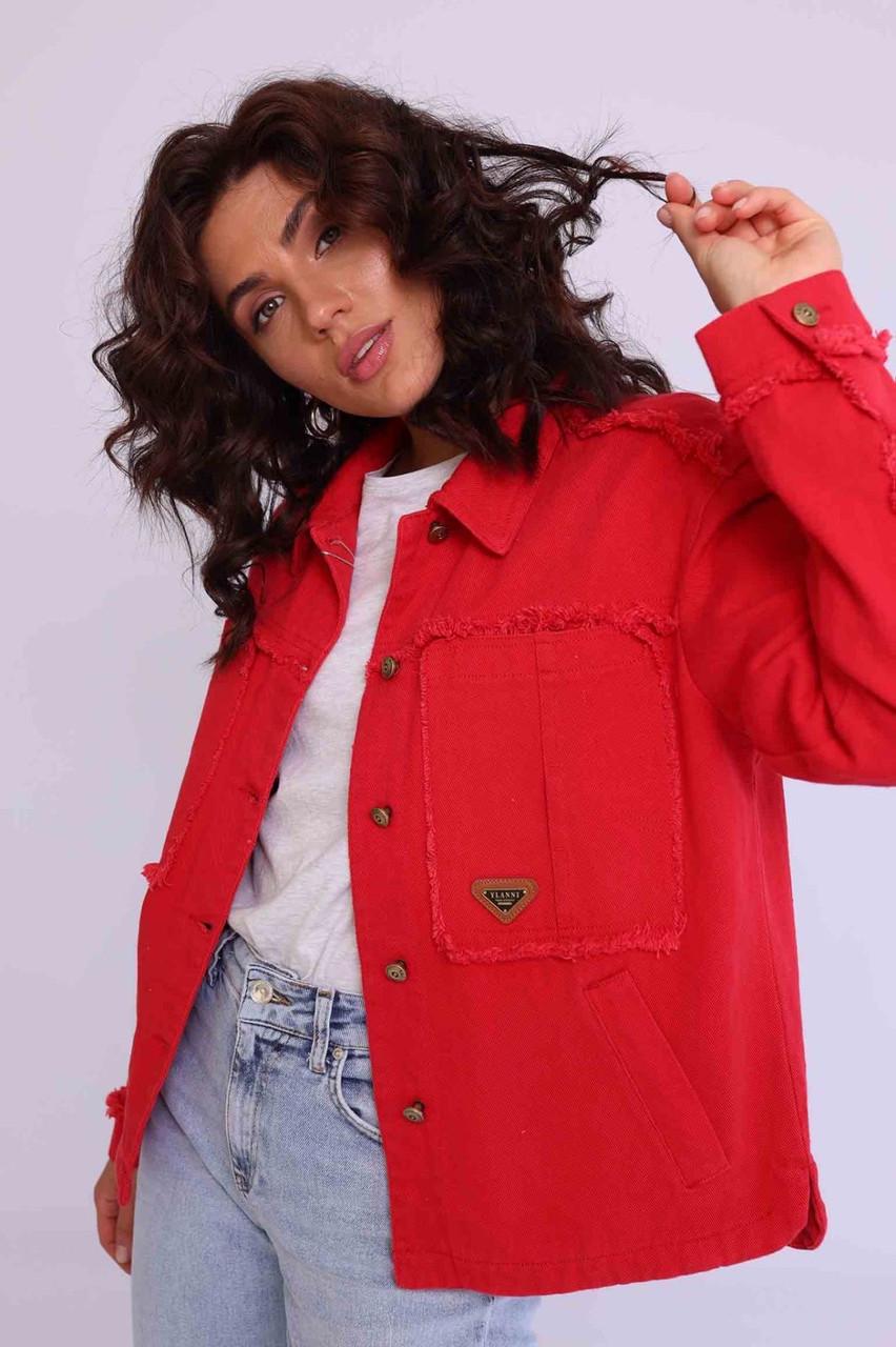 Женская летняя куртка хлопковая 5XL Красный - фото 4 Женская летняя куртка хлопковая 5XL Красный - фото 4