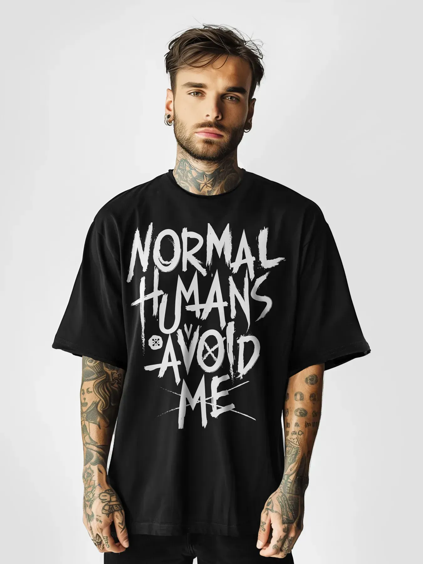 Футболка мужская оверсайз Normal Humans Avoid Me ML Черный (26838238)