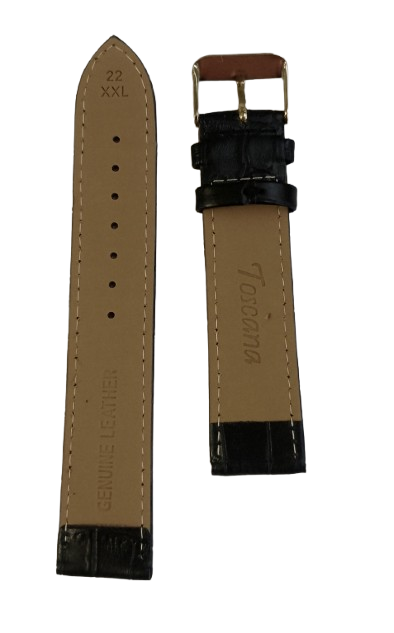 Ремешок для часов кожаный крокодил 22 мм L-190 мм XL Черный (3653А) - фото 2