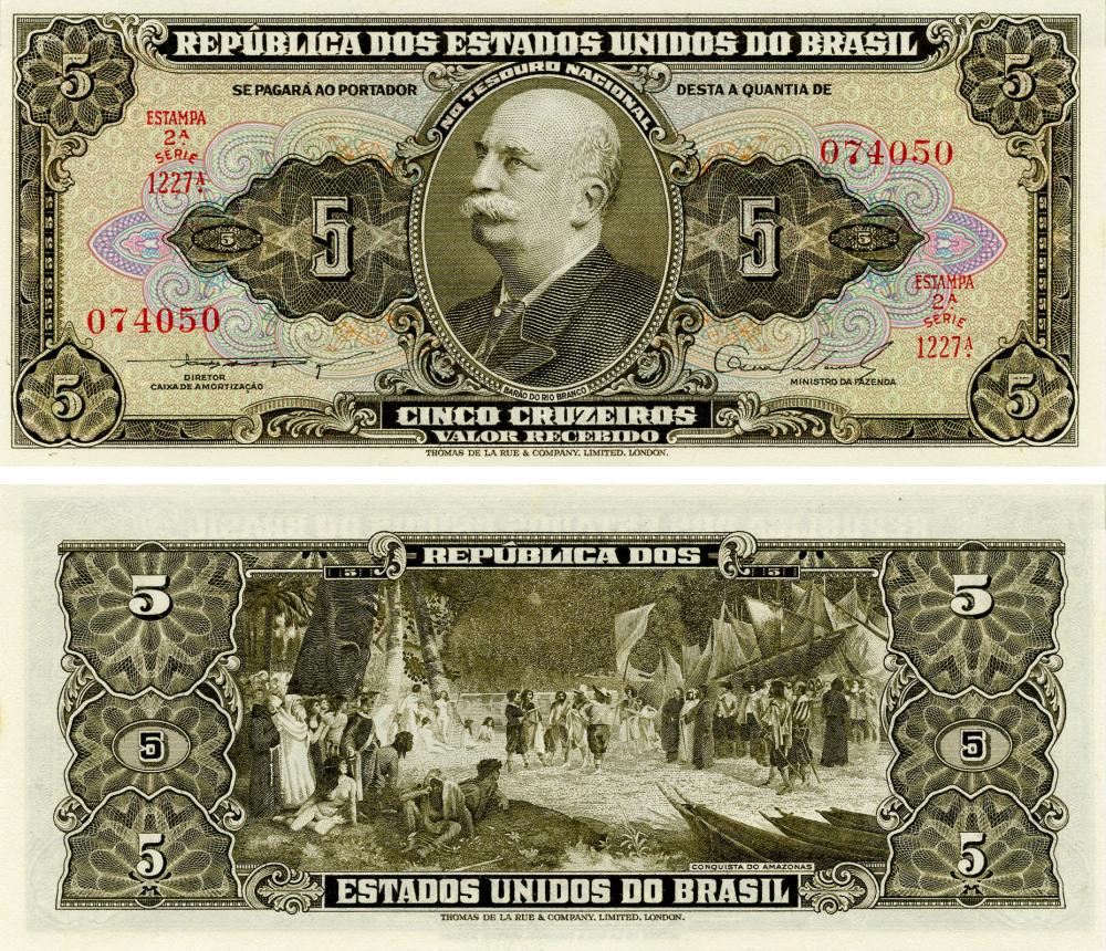 Колекційна банкнота Бразилія 5 крузейро 1953-1959 UNC P158b (Б15874)