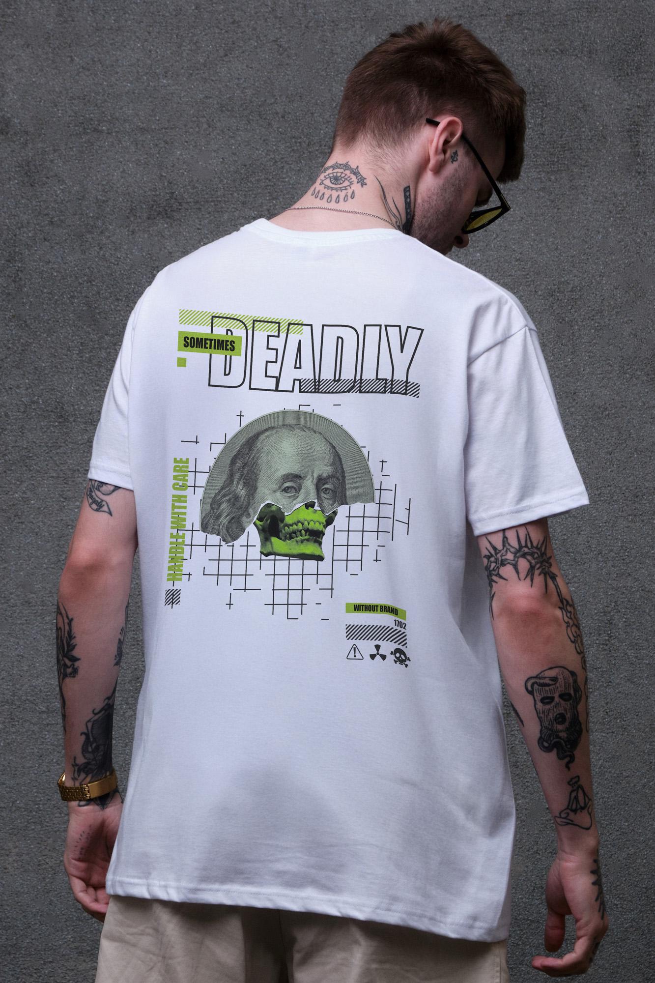 Футболка чоловіча Without з принтом Deadly оверсайз S/M White (S8049456) Футболка чоловіча Without з принтом Deadly оверсайз S/M White (S8049456)