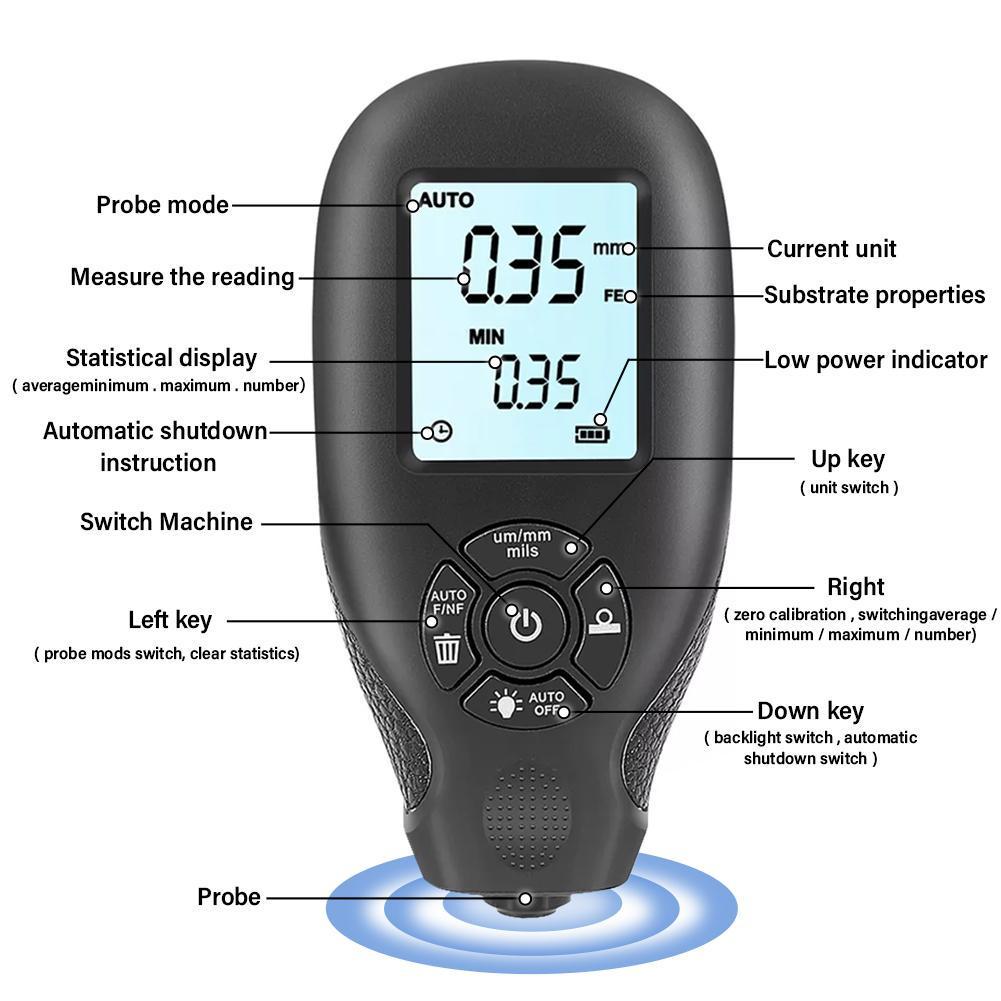 Товщиномір фарби цифровий 0-2000 мкм Fe Nfe Чорний (НР051219) - фото 4 Товщиномір фарби цифровий 0-2000 мкм Fe Nfe Чорний (НР051219) - фото 4