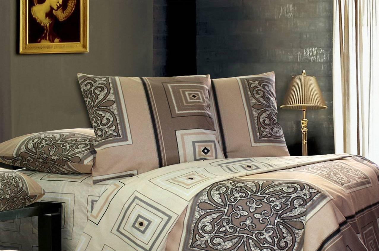 Комплект постельного белья полуторный Еней-плюс Т0234 Бежевый/Коричневый