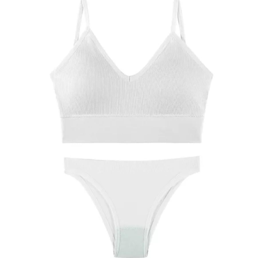 Комплект нижнего белья в рубчик M/L Белый (1726731439) - фото 1 Комплект нижнего белья в рубчик M/L Белый (1726731439) - фото 1