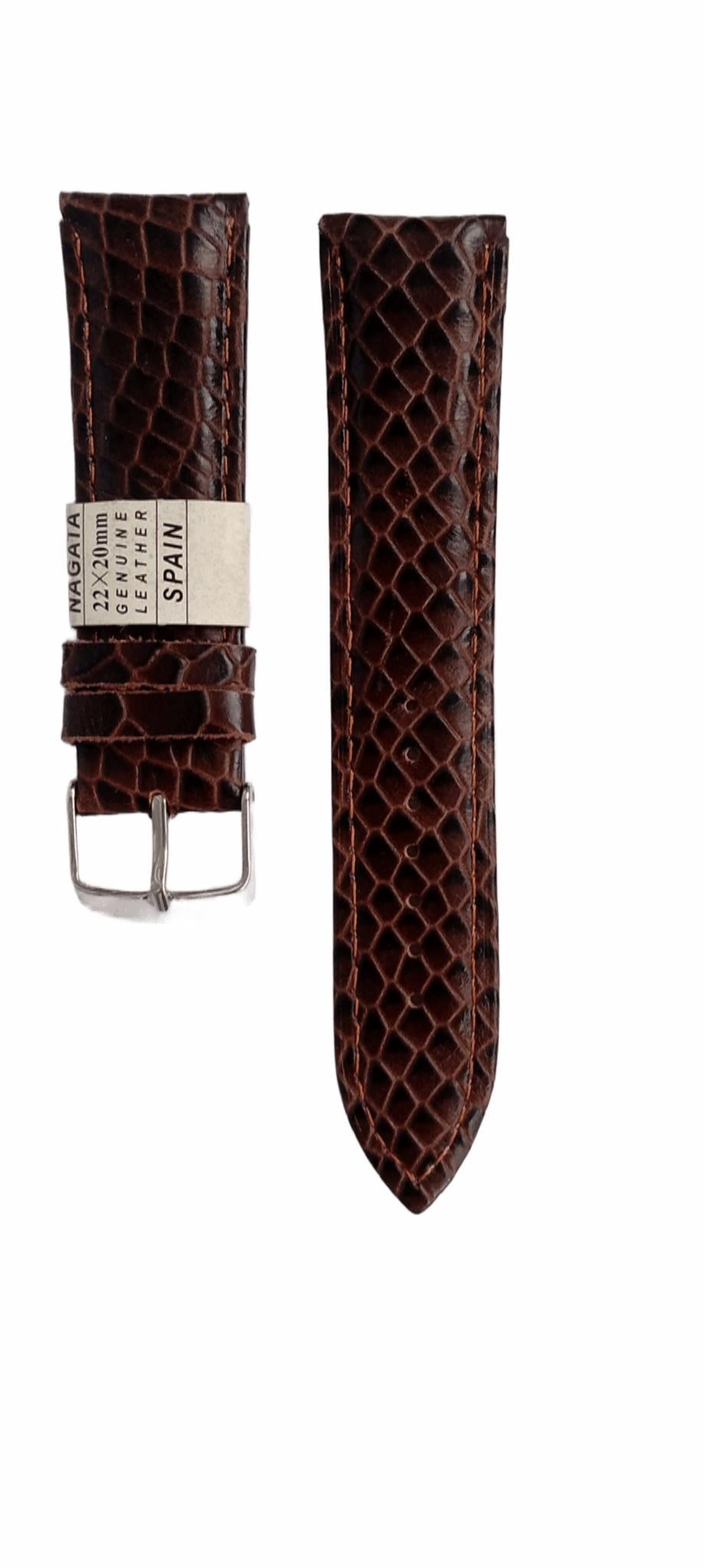 Ремешок для часов кожаный крокодил 22х175 мм Коричневый (2453C)
