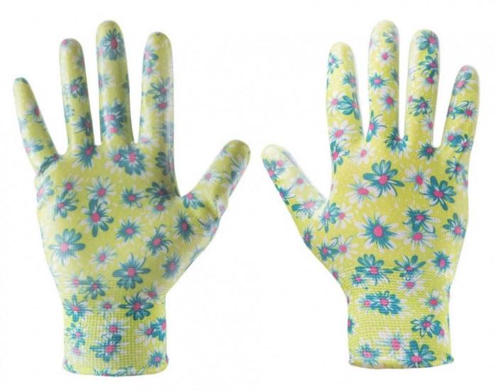 Перчатки рабочие Verto в цветочек нитриловое покрытие р. 9 Желтый (97H141)