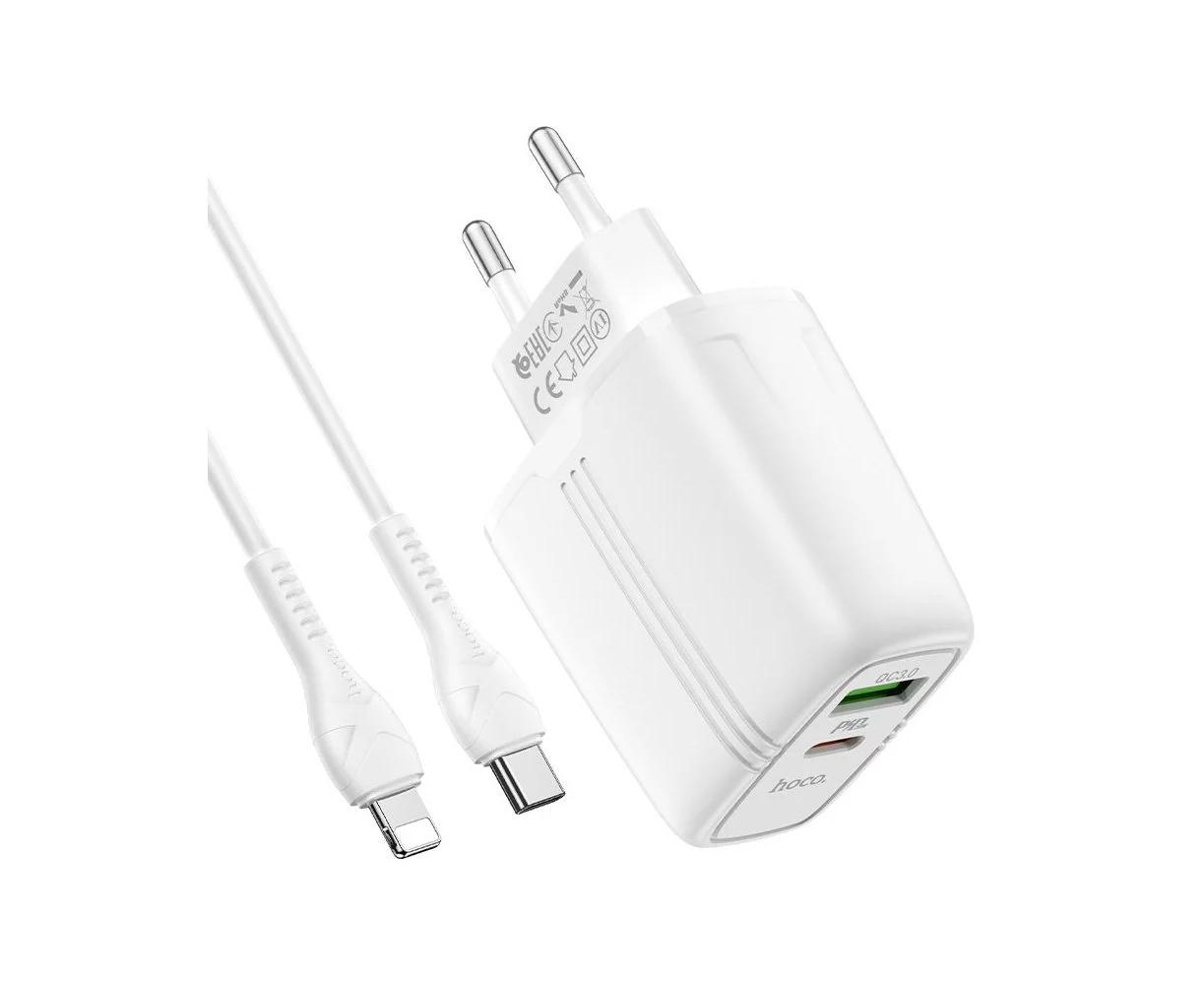 Зарядний пристрій мережевий Hoco Type-C to Lightning Cable Powerful dual Port charger set N11 20 Вт USB/Type-C Білий (609629)
