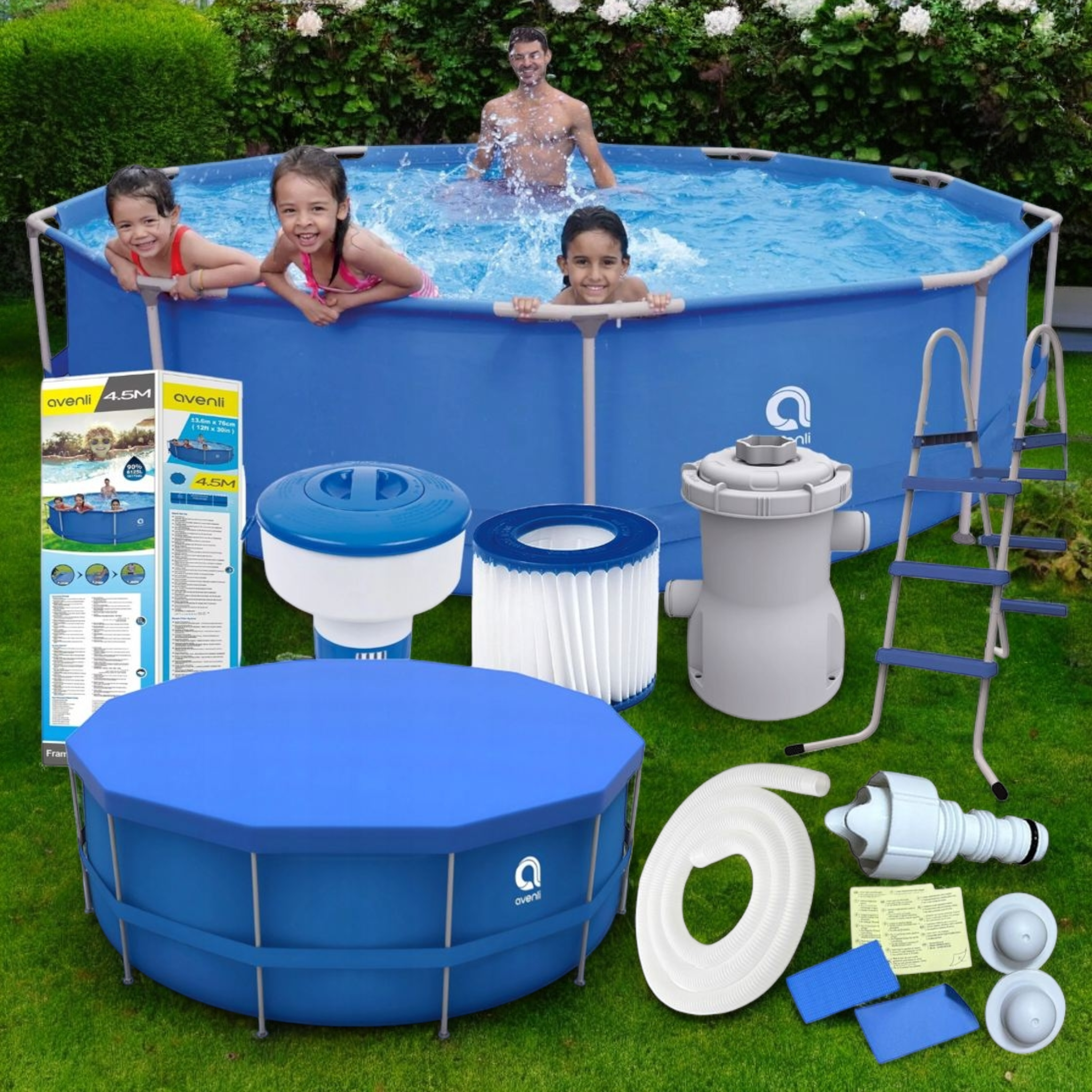 Бассейн каркасный круглый Avenli для взрослых и детей с лестницей и фильтром для дома и сада 450x90 см (B00337) - фото 6 Бассейн каркасный круглый Avenli для взрослых и детей с лестницей и фильтром для дома и сада 450x90 см (B00337) - фото 6