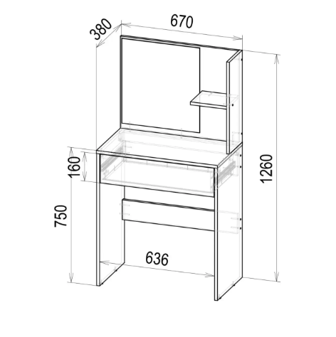 Туалетний столик ДСП ТС-5 із дзеркалом полицями та висувним ящиком Венге (28918319) - фото 3