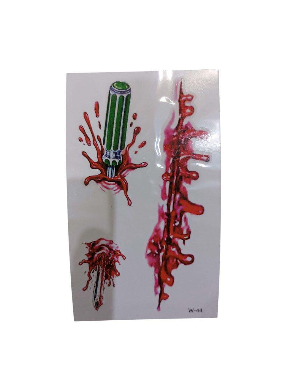 Наклейки тату для Хэллоуина отвертка и рана 10x6 см Разноцветный (900020)