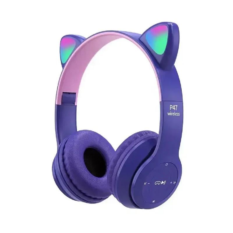 Наушники детские с кошачьими ушками CAT Ear P47M LED подсветка фиолетовые (557-755487)