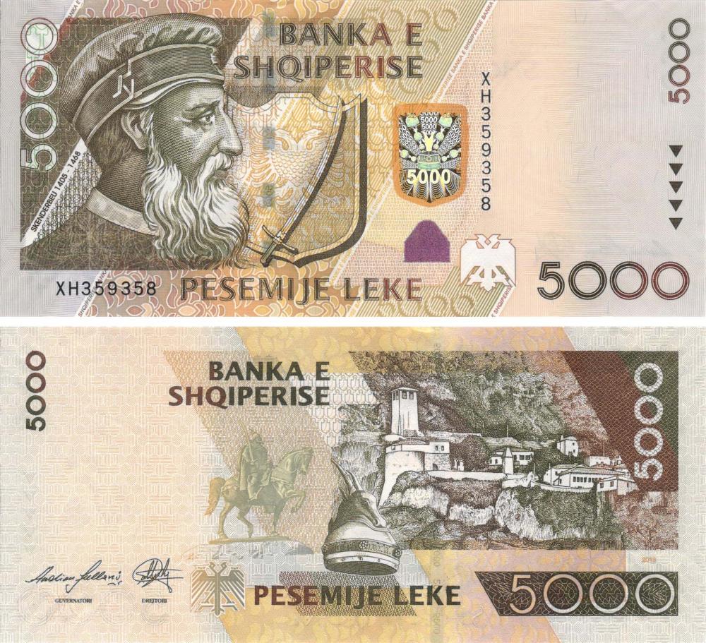 Коллекционная банкнота Албания 5000 леков 2013 UNC P75b (Б09230)