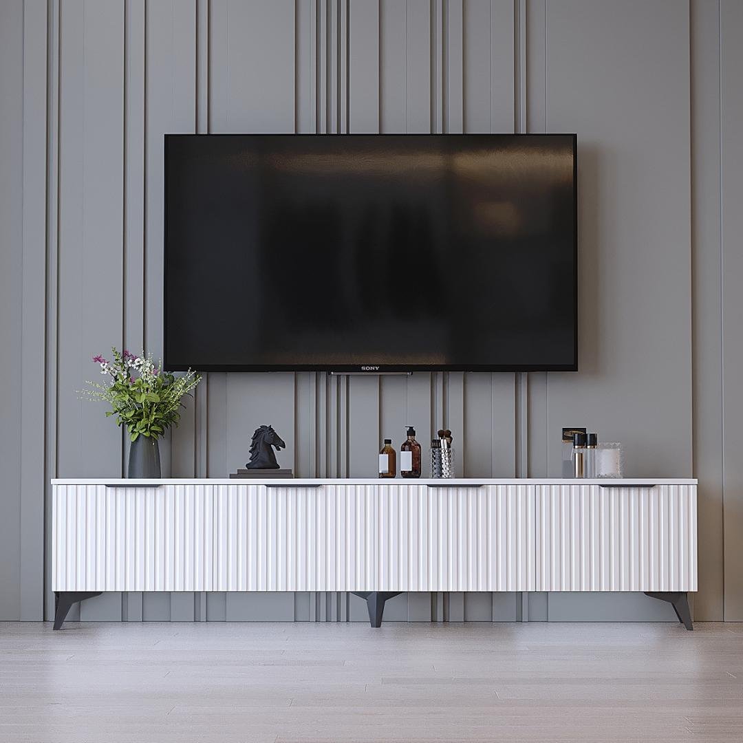 Тумба під ТВ DiPortes Саванна ЛОФТ К-504 МДФ 200х46х35 см Білий матовий (01192)