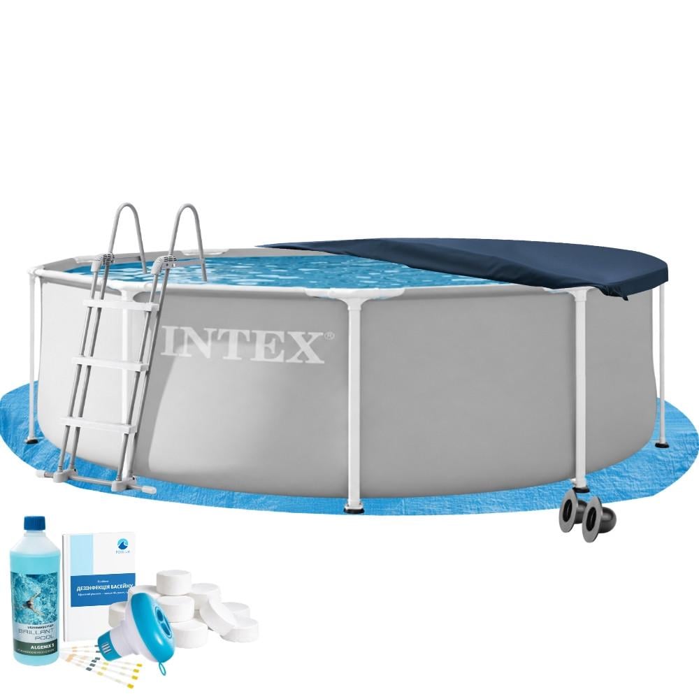 Бассейн каркасный круглый глубокий Intex 26706 6в1 с аксессуарами и химией 305х99 см Серый (147-9-#2026_26706-6)