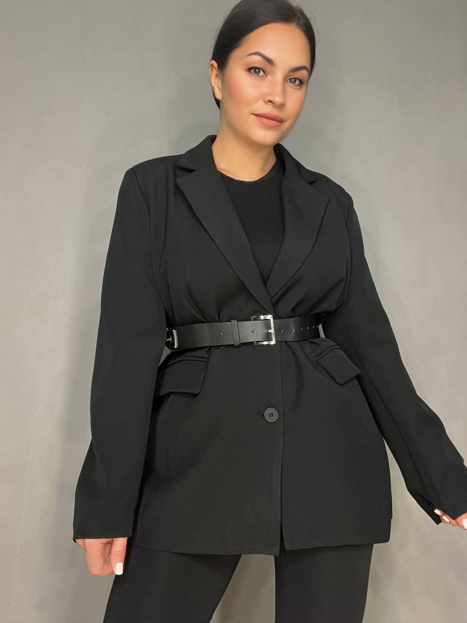Пиджак женский Qidian 6105 оверсайз с ремнем удлиненный свободный крой OS Черный (3342) - фото 7 Пиджак женский Qidian 6105 оверсайз с ремнем удлиненный свободный крой OS Черный (3342) - фото 7