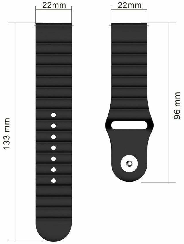 Ремінець силіконовий BeWatch для годинника універсальний 22 мм Wave Чорний (1020701) - фото 2