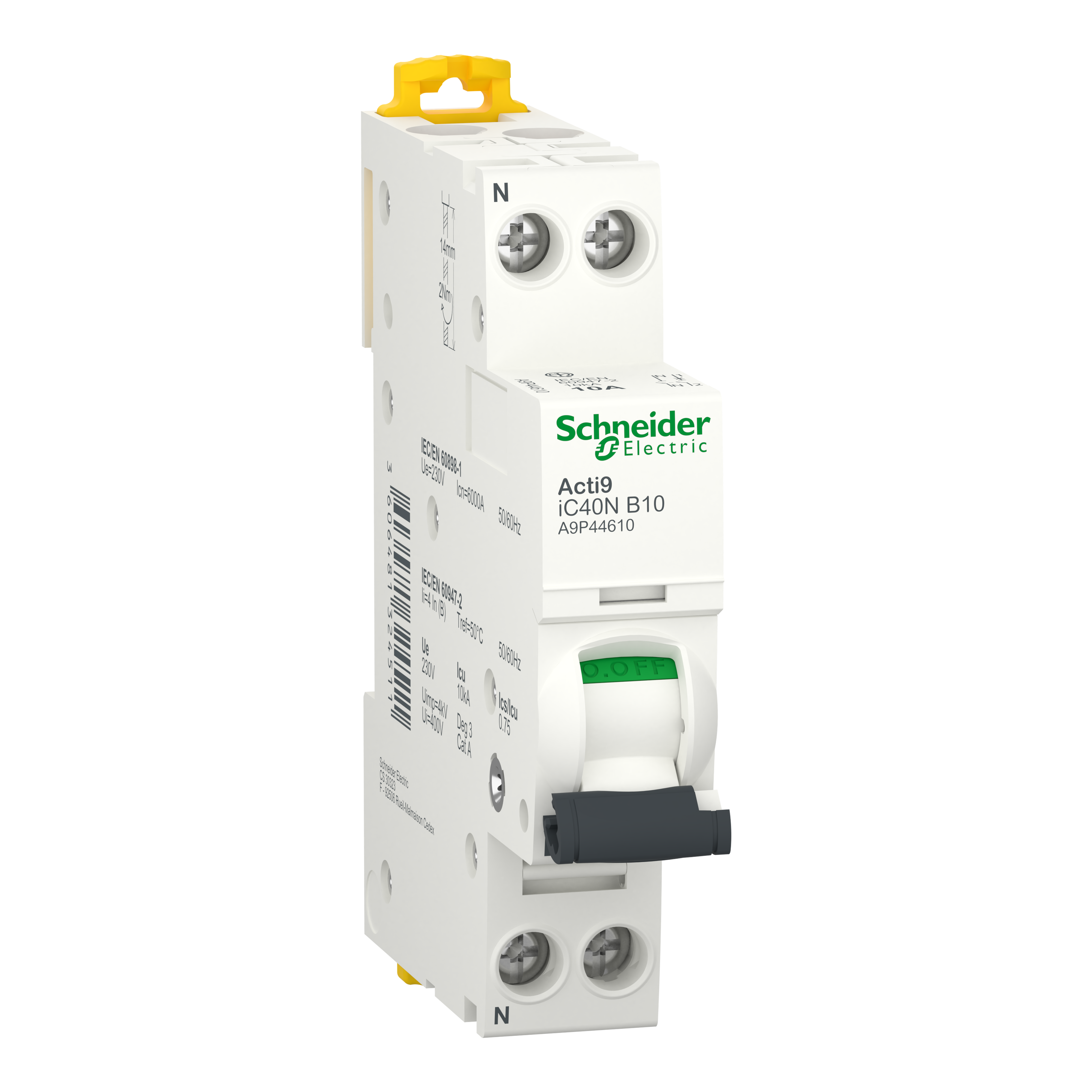 Автоматический выключатель Schneider Electric Acti9 iC40N 1P+N 10A 6kA B (A9P44610)