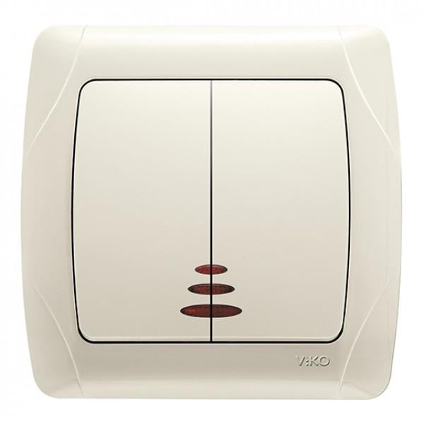 Выключатель двухклавишный Carmen с подсветкой Кремовой (90562050)