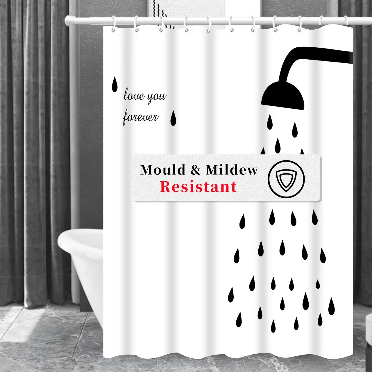 Шторка для ванної кімнати Bathlux водонепроникна з кільцями матова 180x180 см (1858837653) - фото 4 Шторка для ванної кімнати Bathlux водонепроникна з кільцями матова 180x180 см (1858837653) - фото 4