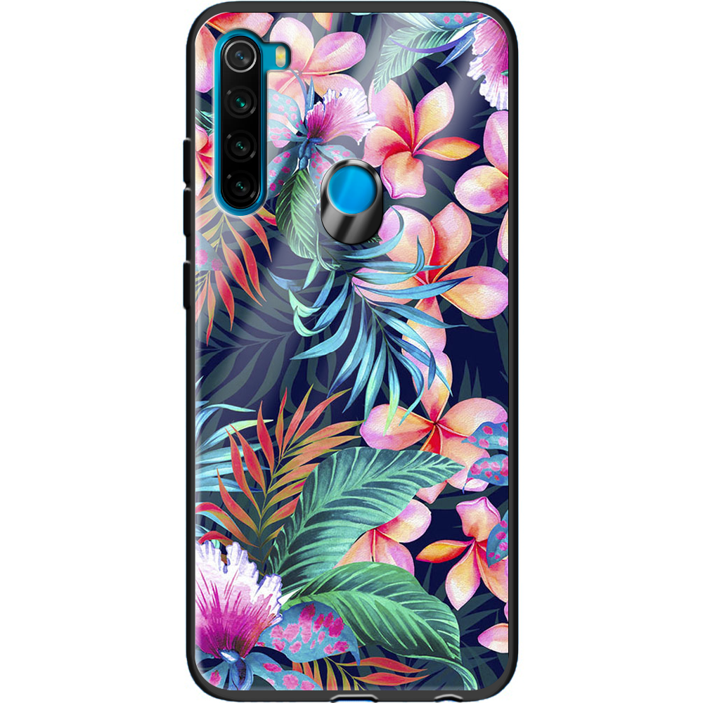 Чохол Boxface Xiaomi Redmi Note 8 flowers in the tropics Чорний силікон зі склом (38214-up1971-38351)