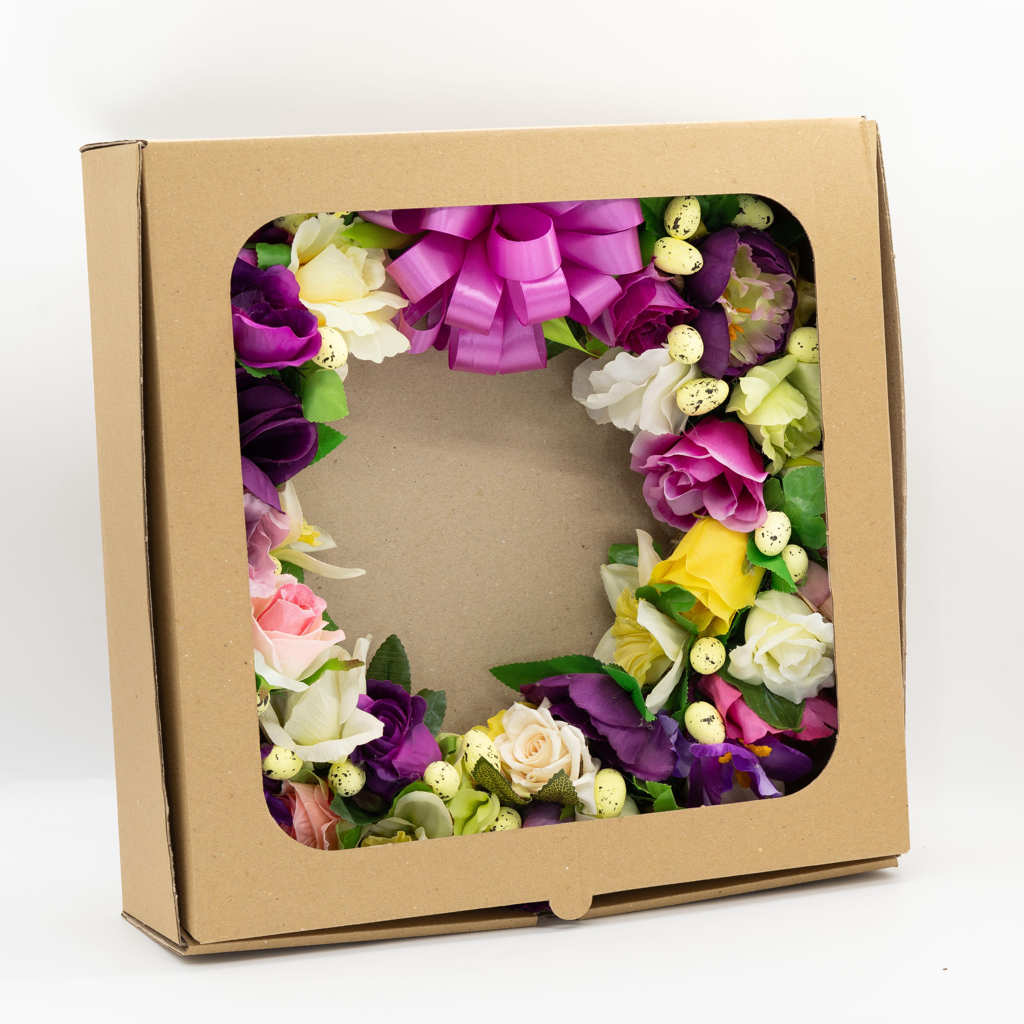 Великодній вінок ДАЙС з штучних квітів з бантом на натуральній основі 45 см (ВВ4502) - фото 2