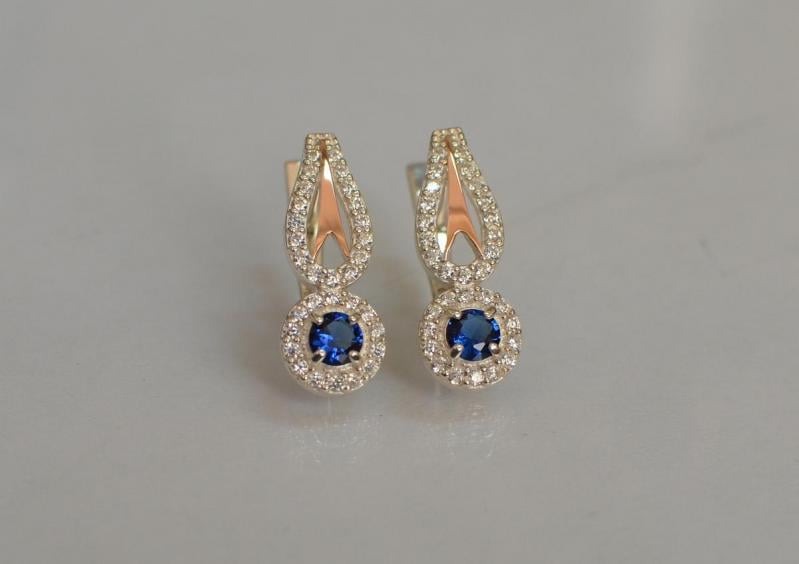 Серебряные серьги Sil с золотыми пластинами 135s-13 Танзанит (Sil-1184)