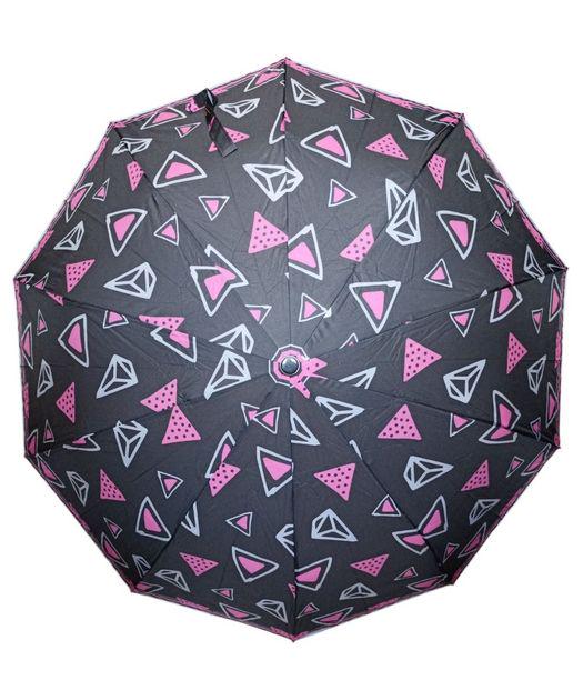 Зонтик полуавтомат женский на 10 спиц 3 сложения Черный с розовым (SL474) Зонтик полуавтомат женский на 10 спиц 3 сложения Черный с розовым (SL474)