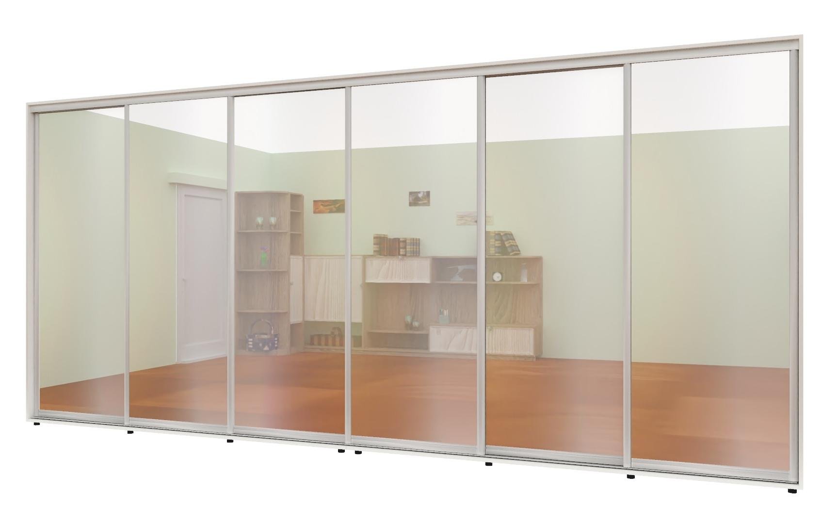 Шкаф-купе шестидверный Комфорт Мебель Зеркало Стандарт 420х60х240 см Белый