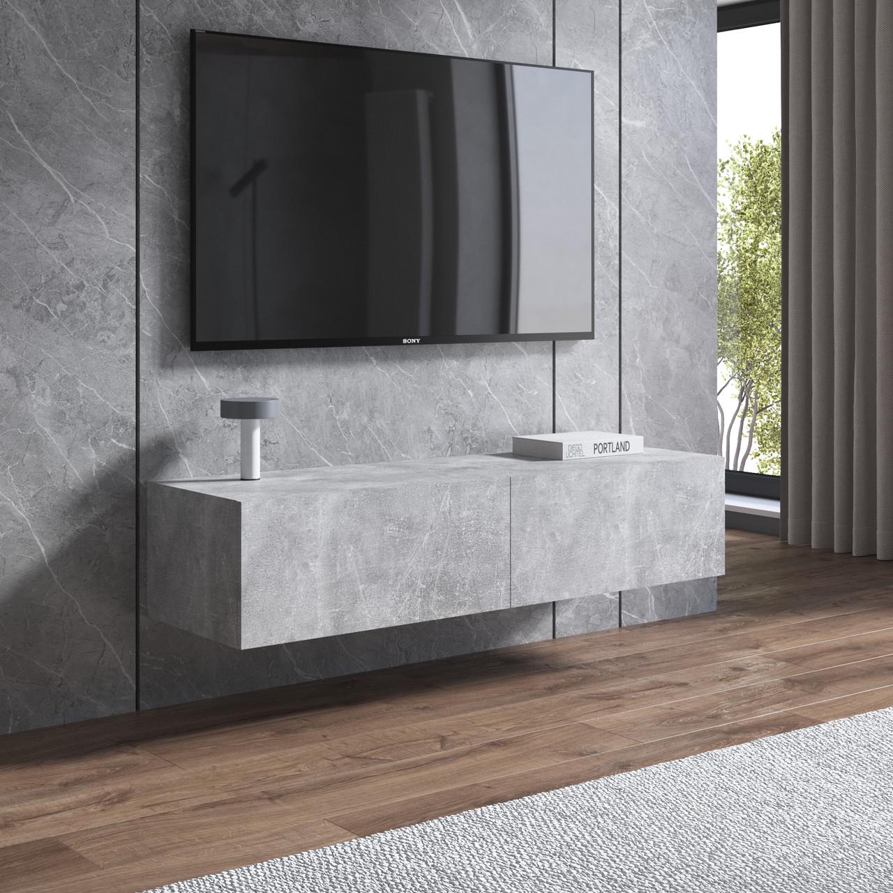 Тумба под телевизор навесная Вайс M-18 1392х418х300 мм Бетон (30653794) - фото 1 Тумба под телевизор навесная Вайс M-18 1392х418х300 мм Бетон (30653794) - фото 1