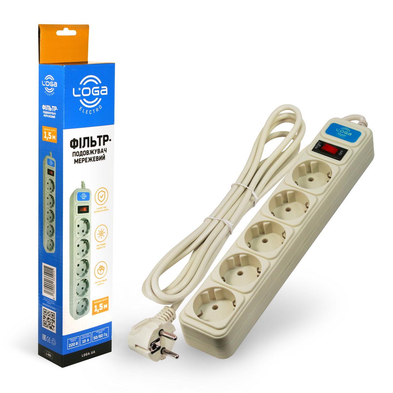 Сетевой фильтр удлинитель Loga L-901 5 розеток 1,5 м
