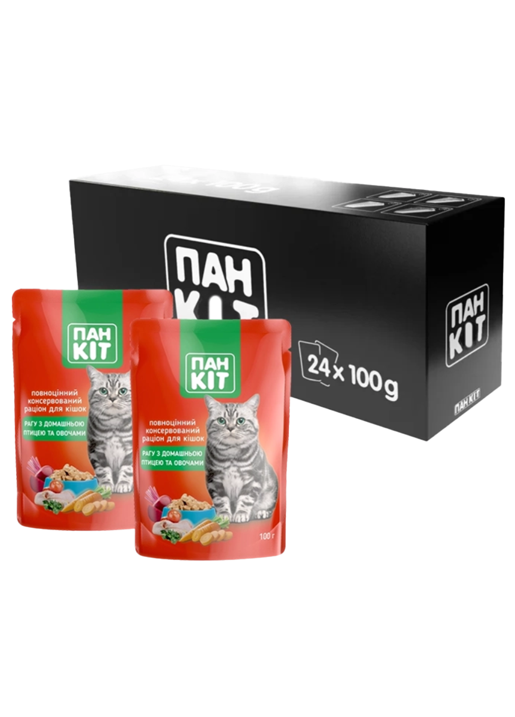 Корм для котів Пан Кот рагу з домашньою птицею та овочами 100 г 24 шт.