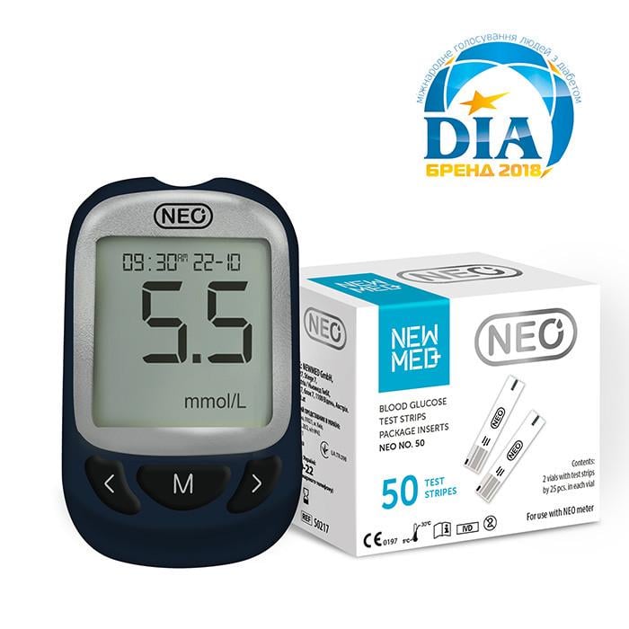 Глюкометр NewMed NEO и 50 тест-полосок Синий (MSL0217B+S0217) - фото 2