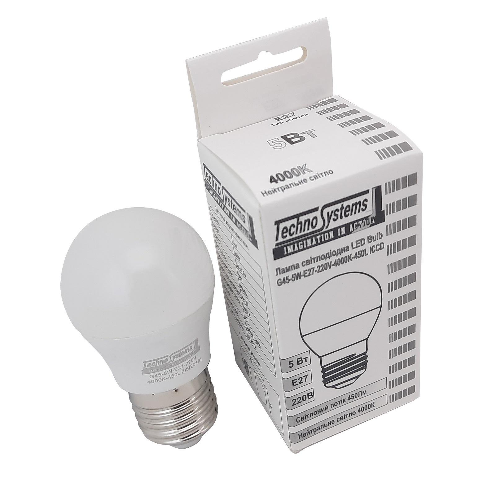 Лампа світлодіодна TechnoSystems LED Bulb G45 5Вт E27 4000К 450Лм ICCD (куля) TNSy5000037 - фото 4