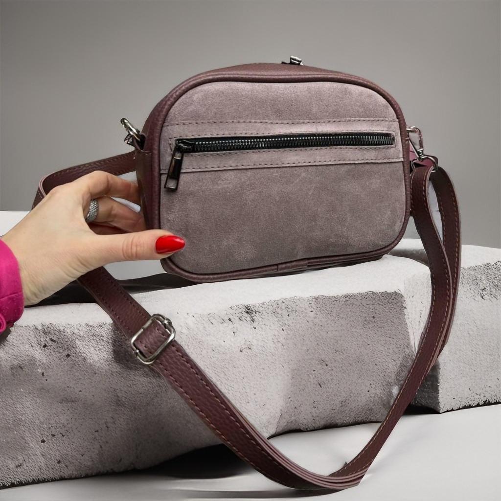 Сумка клатч жіноча через плече замшева крос боді містка з плечевим ременем Темна пудра - фото 7