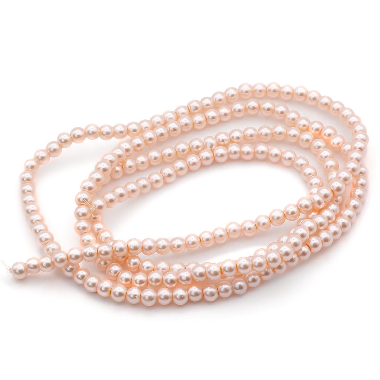 Бусины стеклянные на нитке под жемчуг 4 мм 80 см 209 шт. Коралловый светлый (БЖ0004к26)